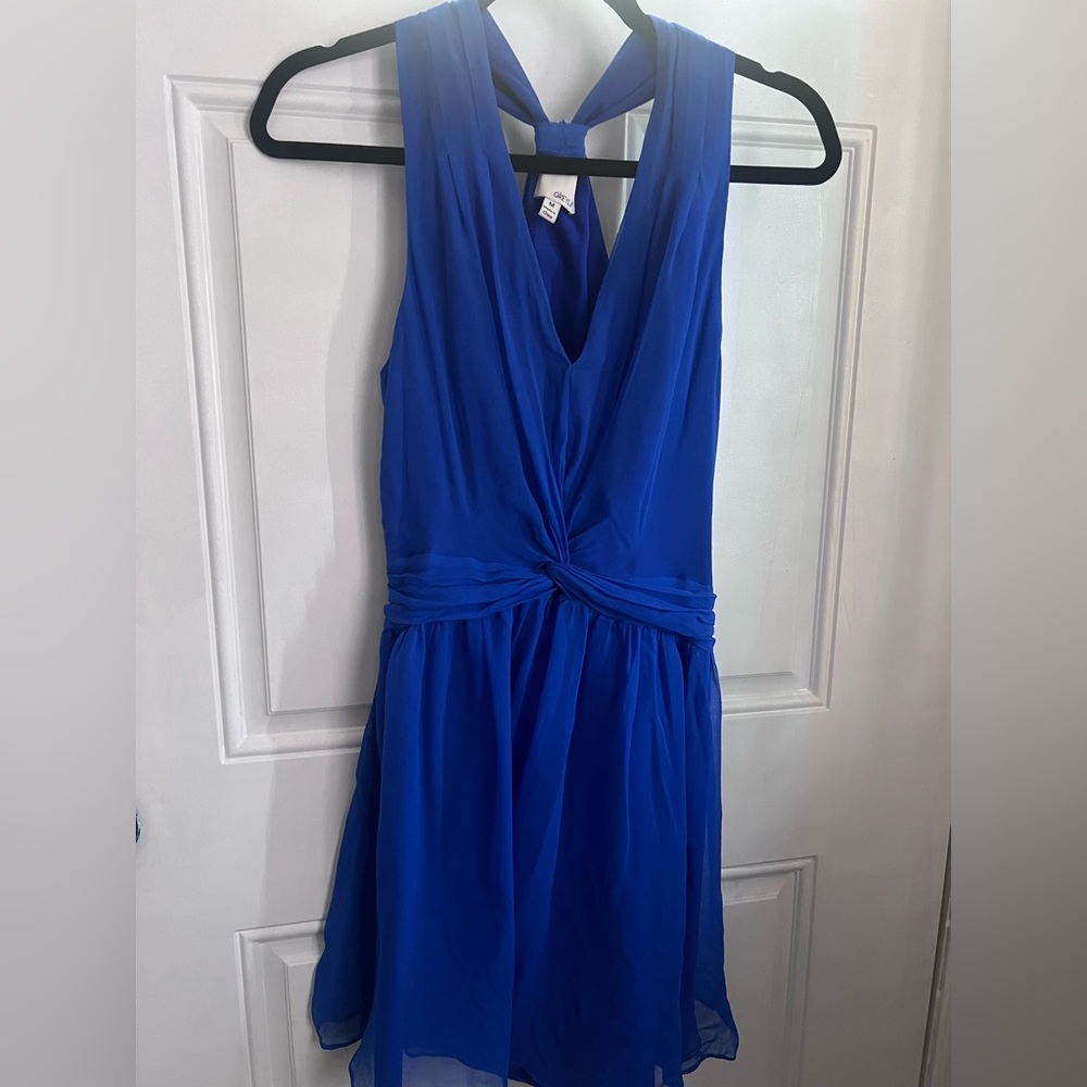 MINT Chiffon Knot-Waist Sleeveless Dress in Royal Blue